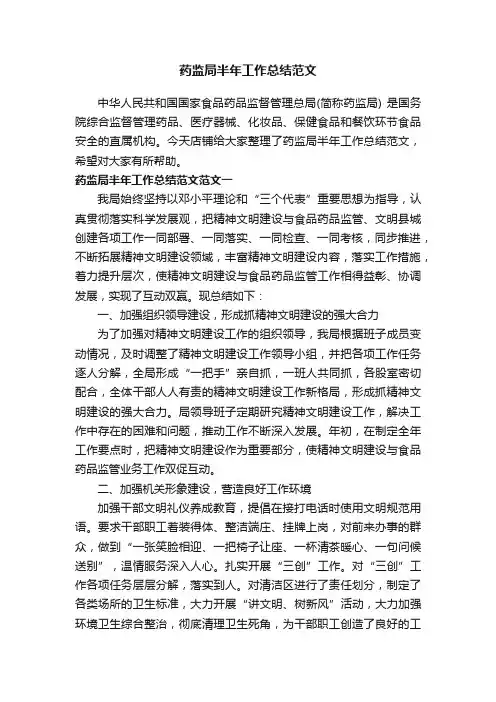 药监局半年工作总结范文