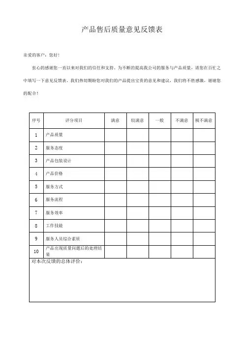 产品售后意见反馈表模板(可修改)