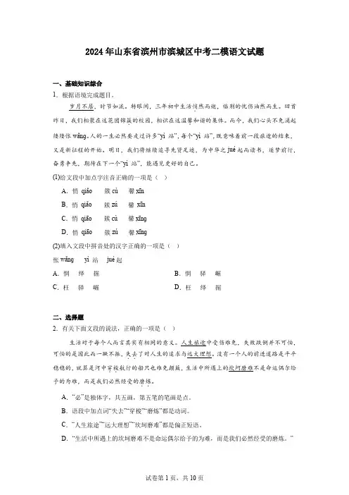 2024年山东省滨州市滨城区中考二模语文试题