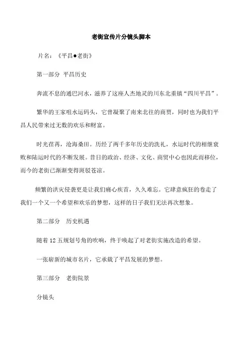 《平昌老街》宣传片分镜头脚本1