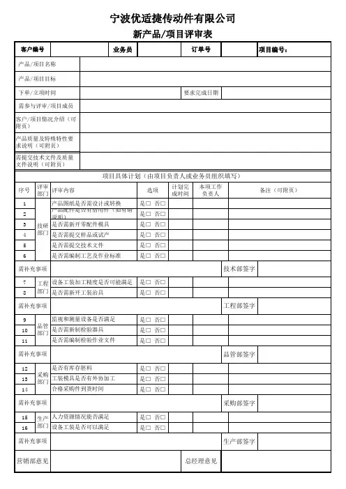 新产品项目评审表