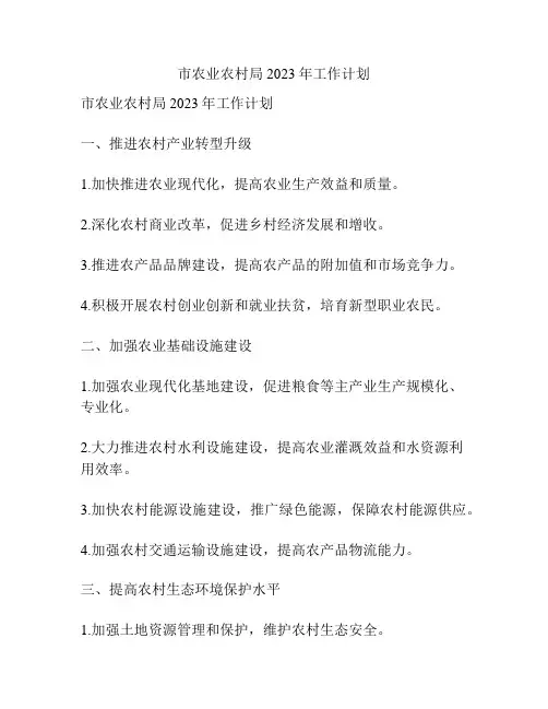 市农业农村局2023年工作计划