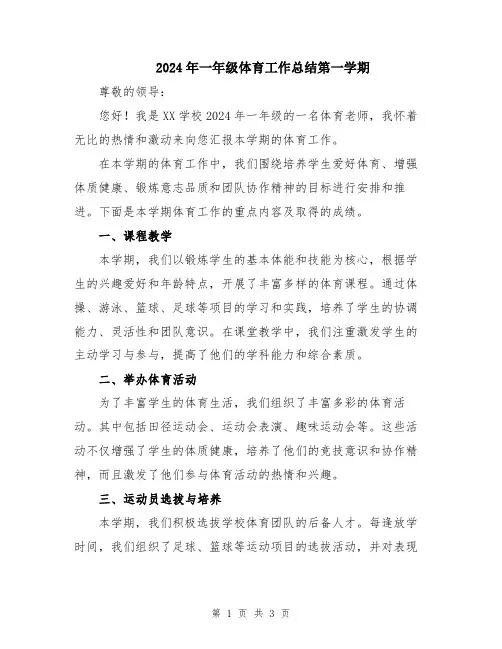 2024年一年级体育工作总结第一学期