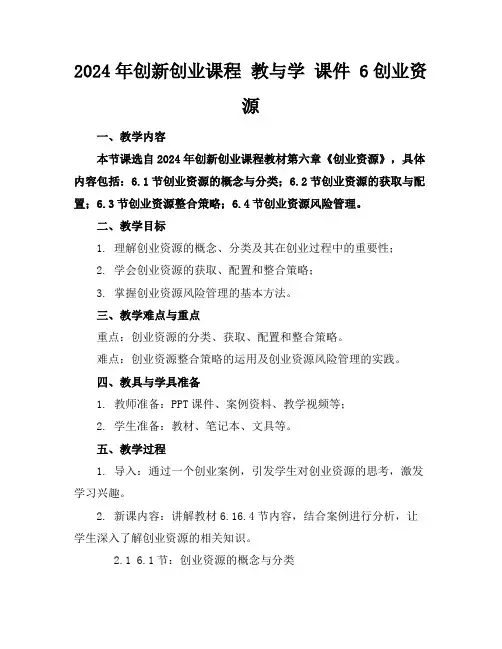 2024年创新创业课程教与学课件6创业资源