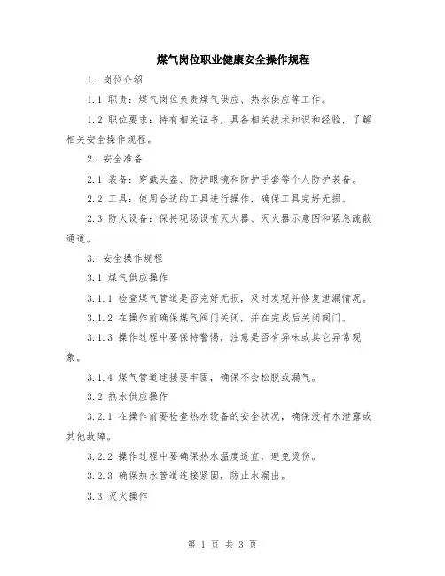 煤气岗位职业健康安全操作规程