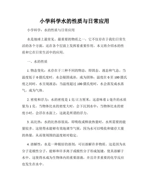小学科学水的性质与日常应用