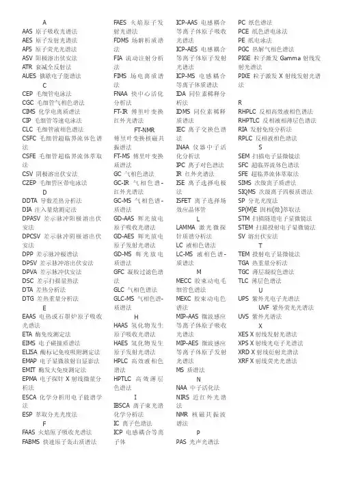 分析化学中的英文缩写