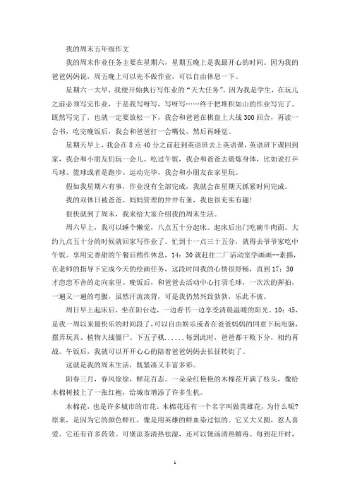 我的周末五年级作文(优秀范文)