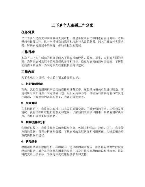三下乡个人主要工作分配