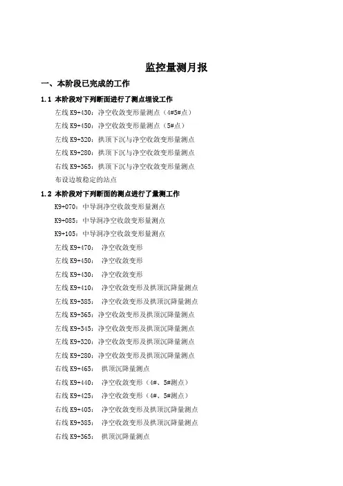 某隧道监控量测月报