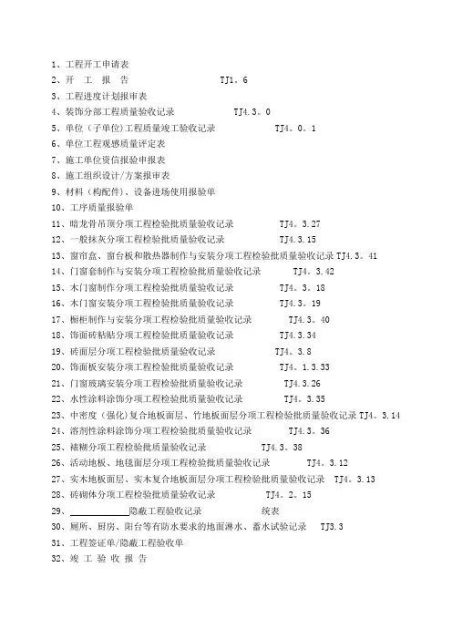 竣工验收资料表格汇总