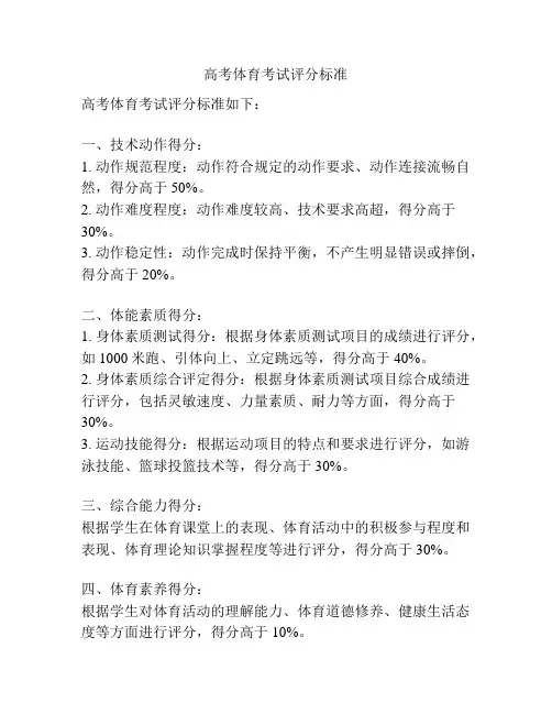 高考体育考试评分标准