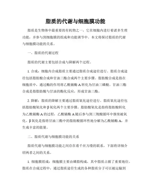 脂质的代谢与细胞膜功能