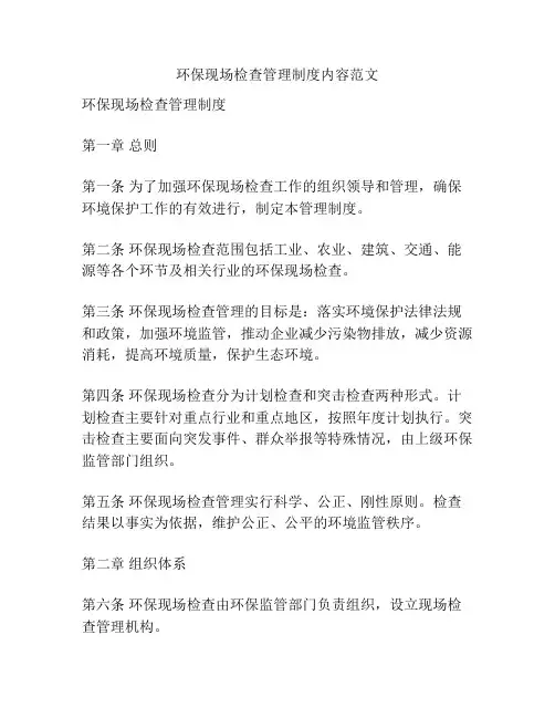 环保现场检查管理制度内容范文