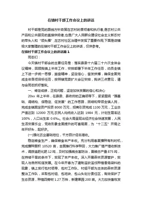 在镇村干部工作会议上的讲话