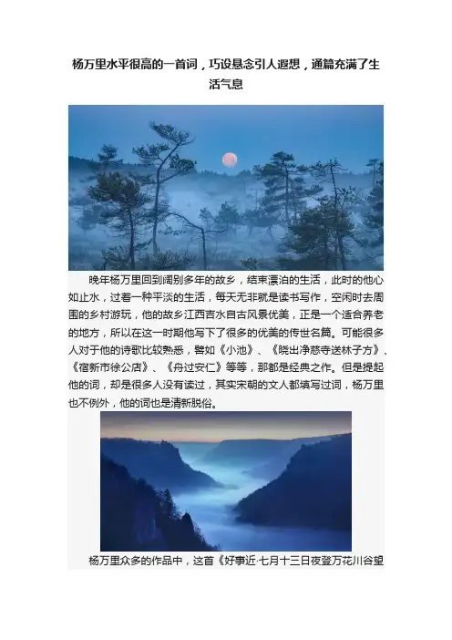 杨万里水平很高的一首词，巧设悬念引人遐想，通篇充满了生活气息