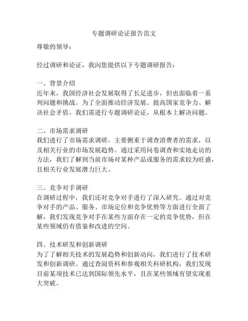 专题调研论证报告范文