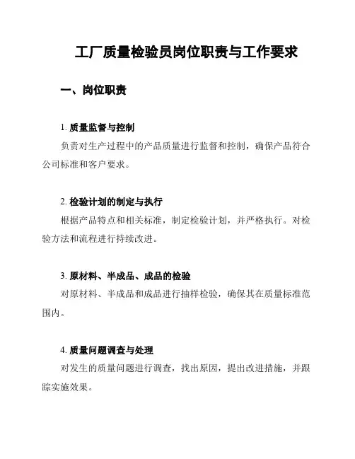 工厂质量检验员岗位职责与工作要求