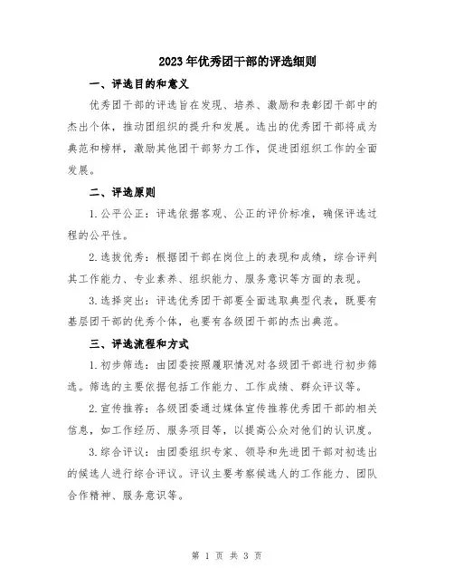 2023年优秀团干部的评选细则