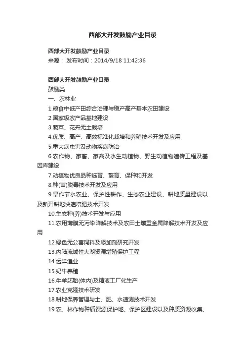 西部大开发鼓励产业目录