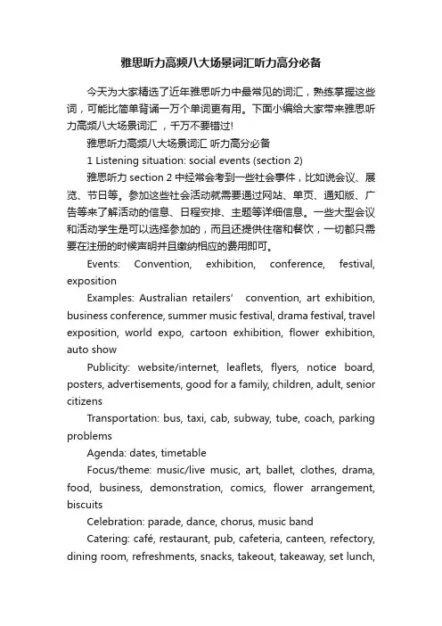 雅思听力高频八大场景词汇听力高分必备