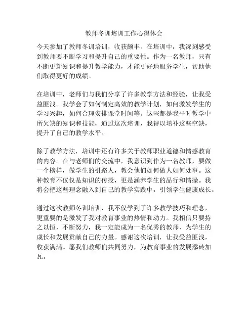 教师冬训培训工作心得体会
