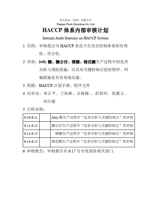 【实用文档】HACCP体系验证与审核计划