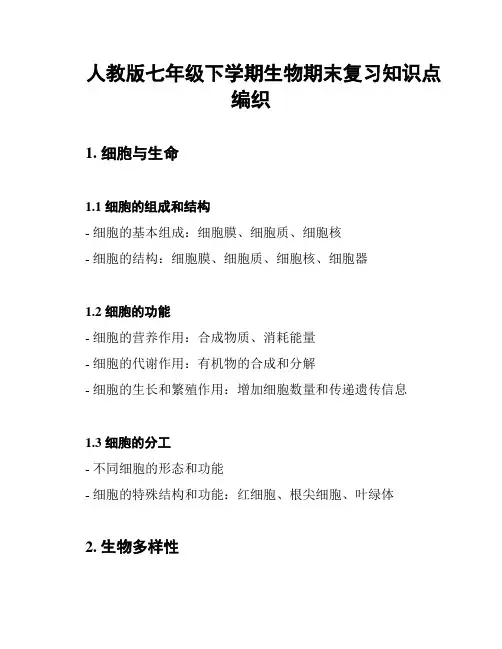 人教版七年级下学期生物期末复习知识点编织