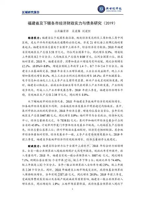 新世纪评级-福建省及下辖各市经济财政实力与债务研究(2019)