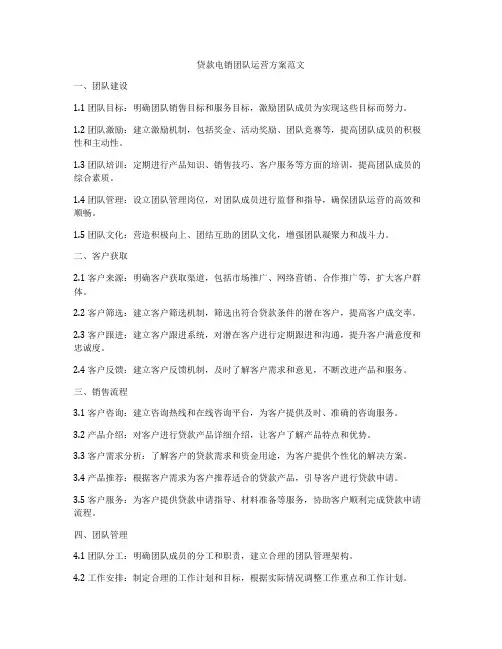 贷款电销团队运营方案范文