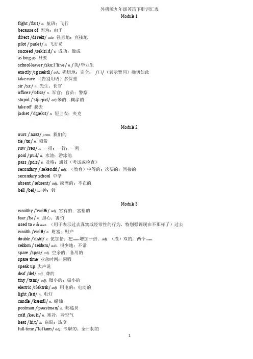 (完整word版)外研版英语九年级下册词汇表(音标、打印)