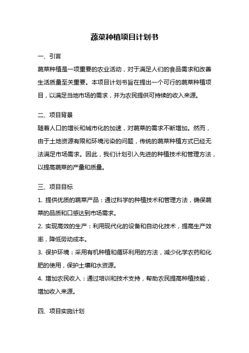 蔬菜种植项目计划书