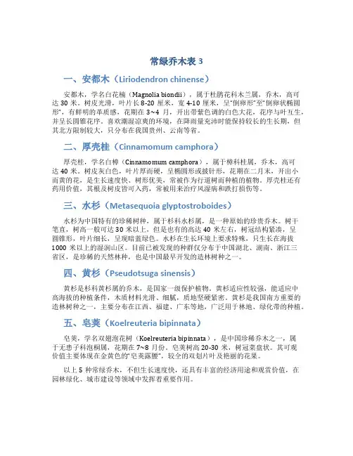 常绿乔木表3