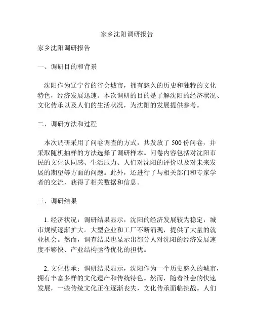 家乡沈阳调研报告