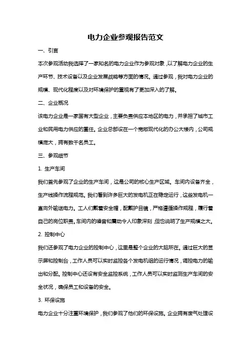 电力企业参观报告范文
