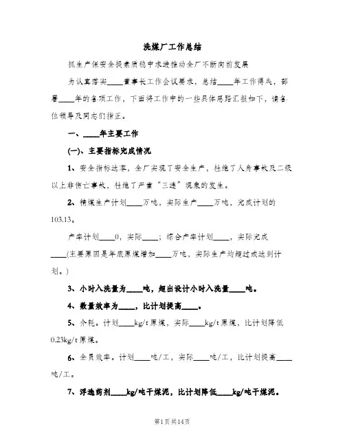 洗煤厂工作总结（2篇）