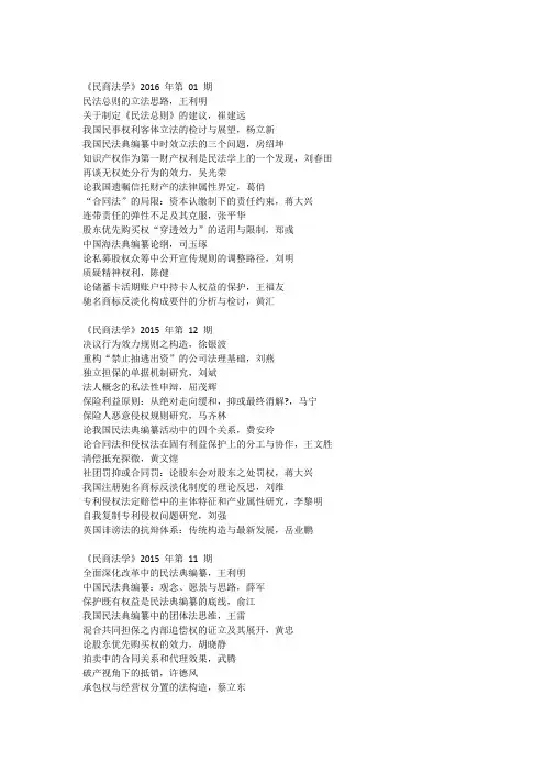 人大报刊复印资料《民商法学》转载文章目录