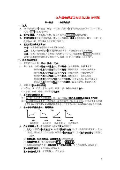 九年级物理复习知识点总结沪科版