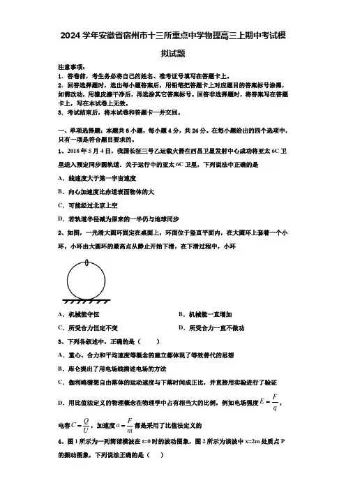 2024学年安徽省宿州市十三所重点中学物理高三上期中考试模拟试题含解析