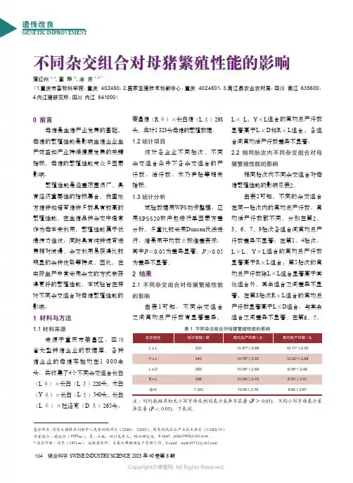 不同杂交组合对母猪繁殖性能的影响