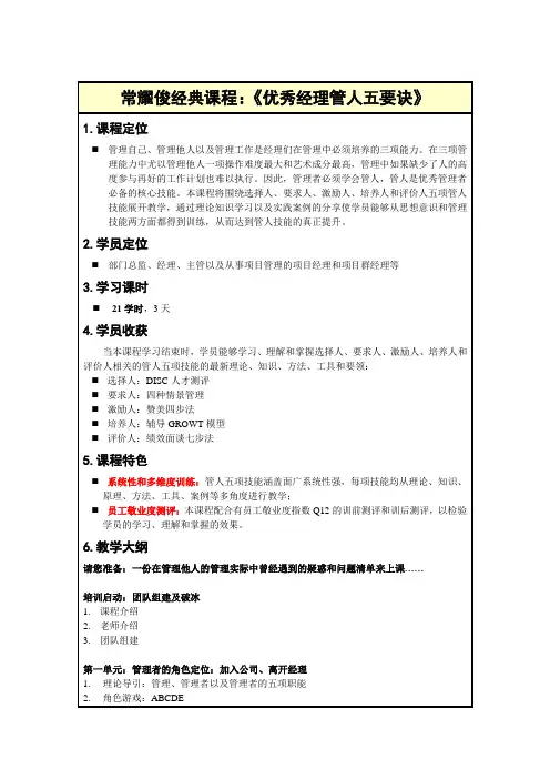 常耀俊老师经典《优秀经理管人五要诀》课程