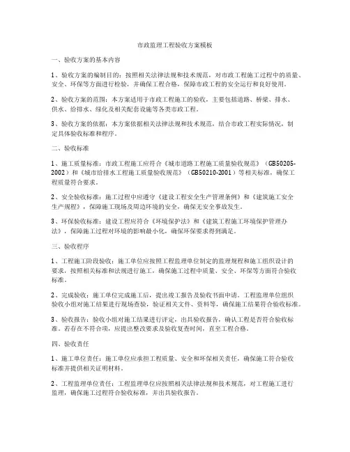 市政监理工程验收方案模板