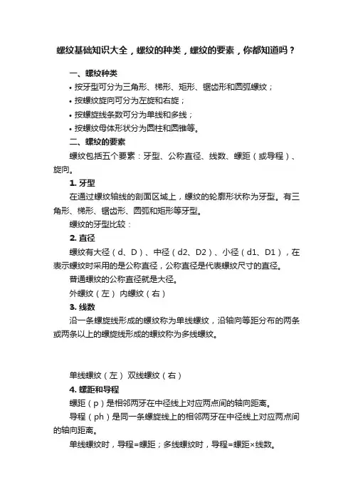 螺纹基础知识大全，螺纹的种类，螺纹的要素，你都知道吗？