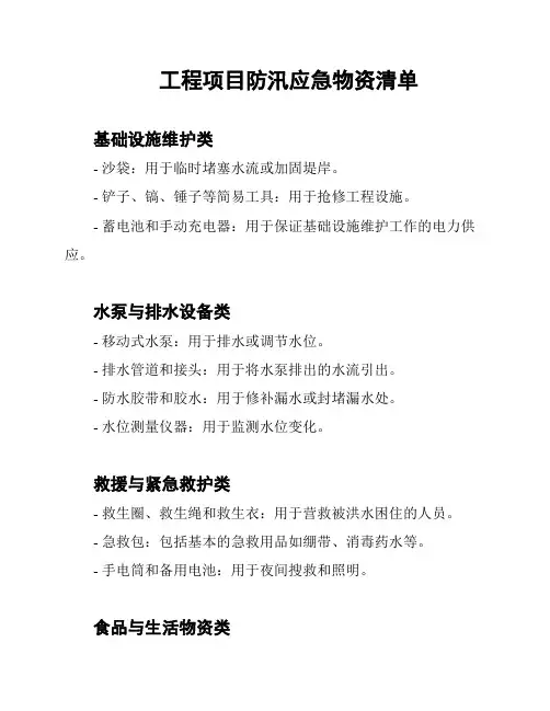 工程项目防汛应急物资清单