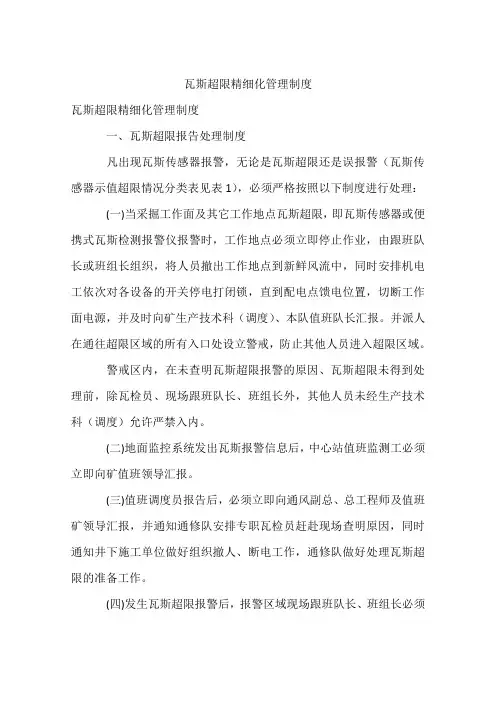 瓦斯超限精细化管理制度