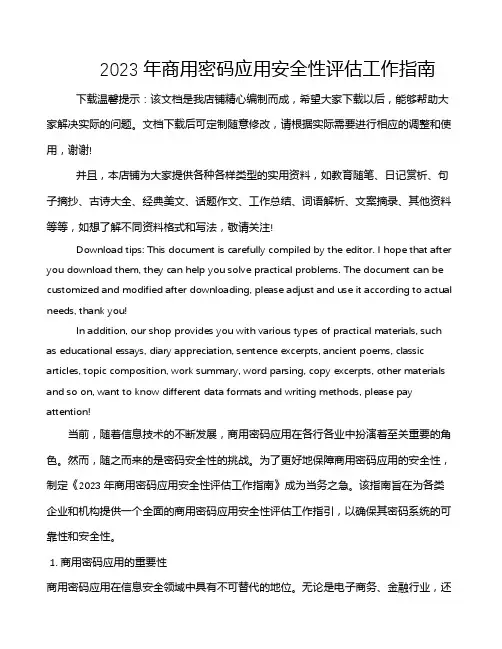 2023年商用密码应用安全性评估工作指南