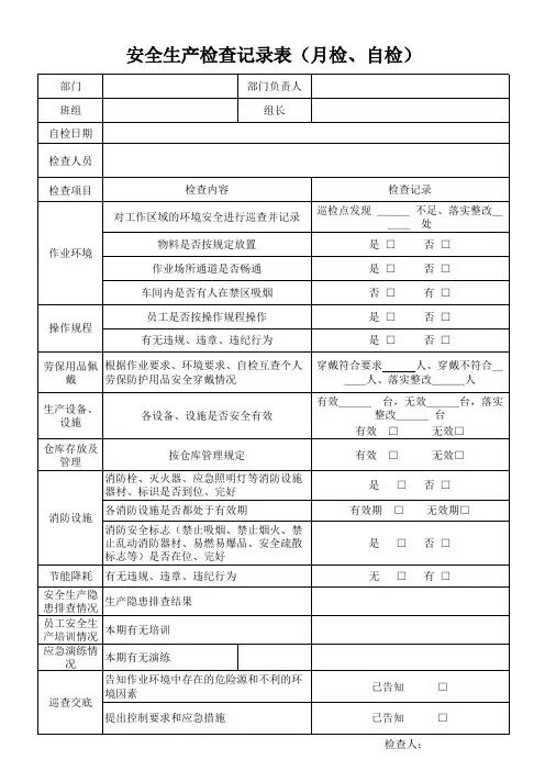 安全生产检查记录表