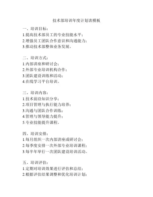 技术部培训年度计划表模板