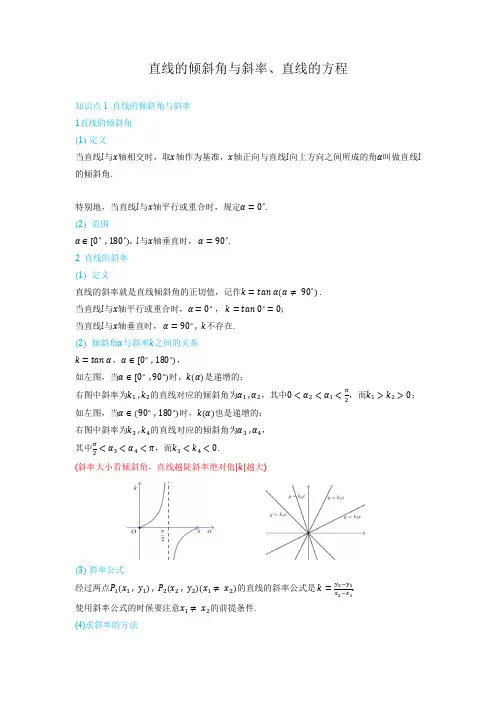 直线的倾斜角与斜率、直线的方程-讲义