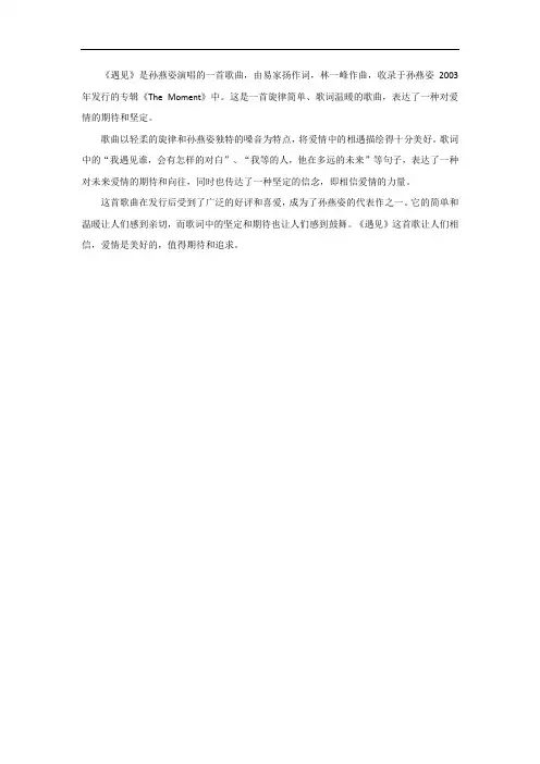 对《遇见》这首歌的评价